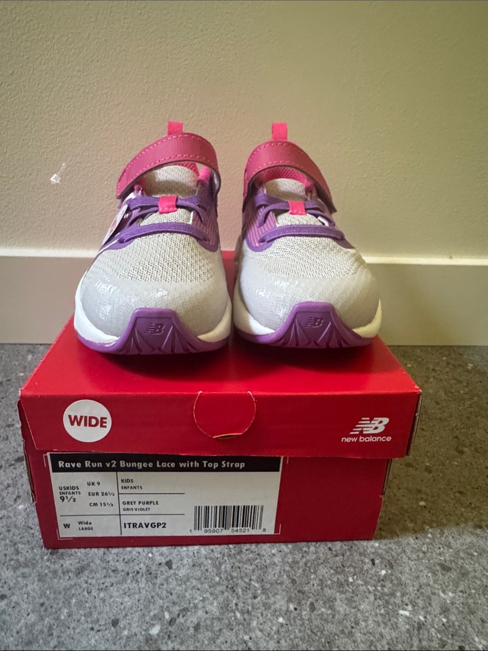 New Balance Kids Grey Sneaker with Purple & Pink Accents